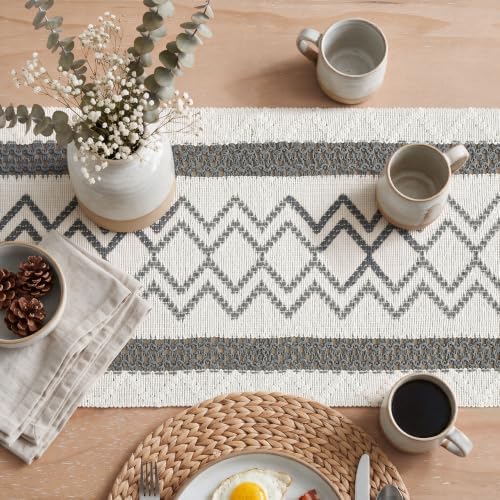 Artoid Mode Dark Grey Stripe Diamond Woven Table Runner 12x48 Inch - Image 3