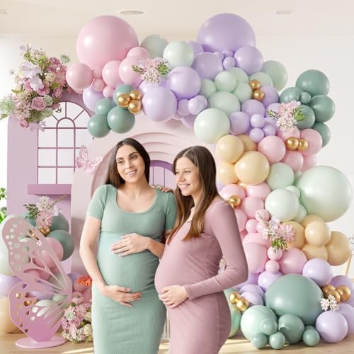 157pcs Pastel Pink and Purple Balloon Arch Garland Kit with Gold Balloons - Image 5
