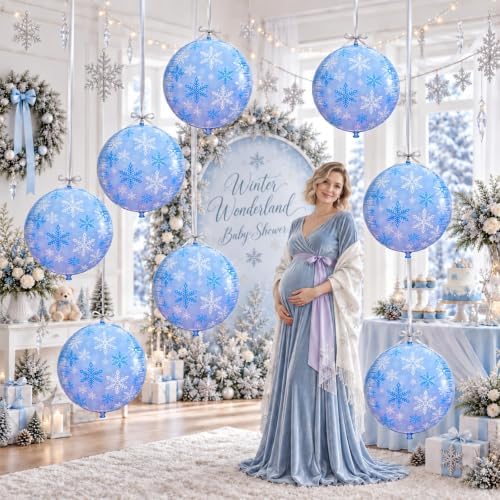 Snowflake Round Foil Balloons, 9 PCS 22Inch Winter Wonderland 4D Balloons - Image 4