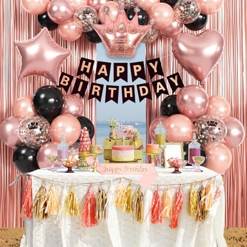 Rose Gold Birthday Decorations for Women Rose Gold Black Birthday Balloon - Image 7