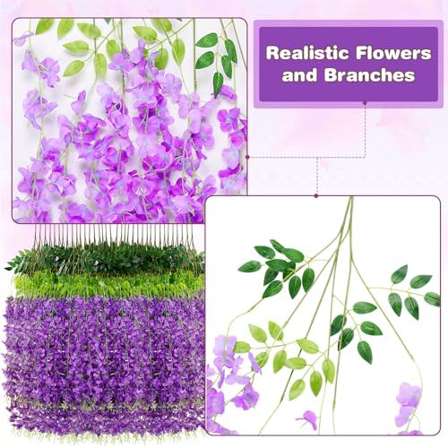 Alotiki Purple Wisteria Hanging Flowers, 48 Pack Fake Hanging Flowers - Image 5