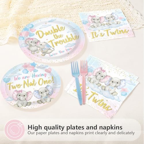 96Pcs Elephant Twins Baby Shower Decorations for Twins Serves 24 - Image 3