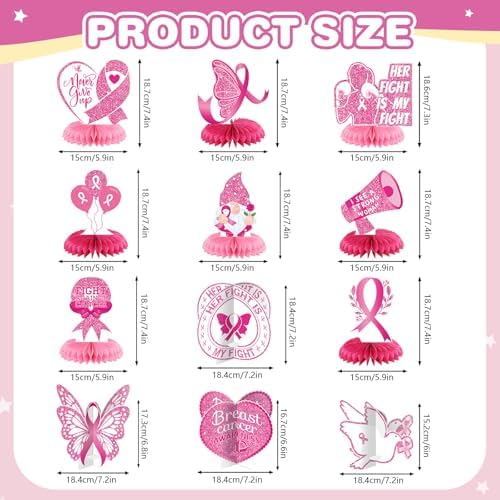 Pickmesh 12 Pieces Breast Cancer Awareness Table Decoration Honeycomb - Image 2