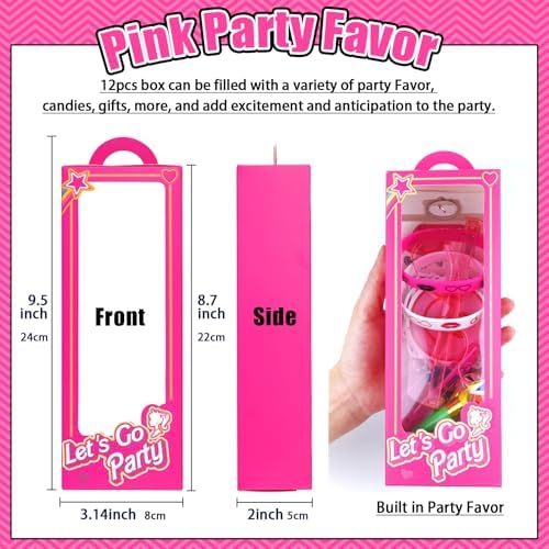 184Pcs Pink Girls Party Favors Pack - For 12Guests, Includ Goodie Box Heart Glasses Straws Bubble Wands Tattoo Sticker Bracelet Keychain, for Kids Girls Birthday Party Decoration Supplies - Image 4