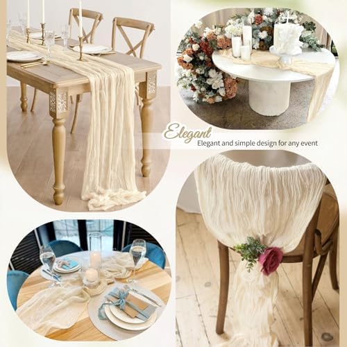12 Pack Ivory Cheesecloth Table Runner 10Ft, Gauze Table Runners 21.5 x 120 inch,Semi Sheer Cheese Cloth Fabric Runner Bulk for Wedding,Party,Baby Shower,Bridal Shower - Image 5