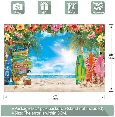 12x8ft Summer Hawaiian Beach Photography Tropical Luau Backdrop - Image 4
