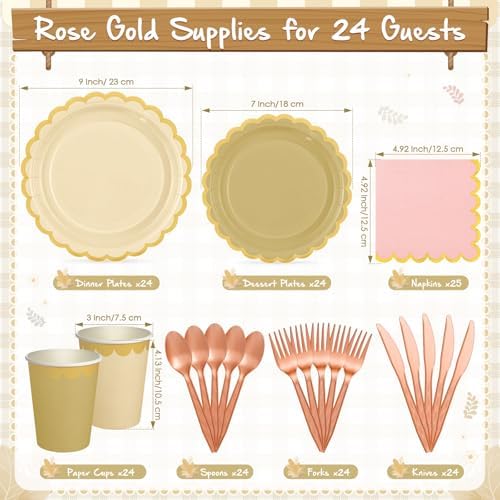 Mimorou 169 Pcs Rose Gold Plates Napkins Cups Flatware Set - Image 2