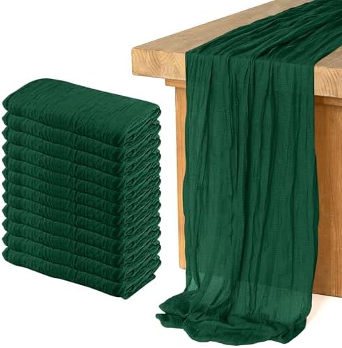 12 Pack Cheesecloth Table Runner 10Ft Christmas Gauze Boho Table Runners for Wedding Decor Bridal Shower Decorations Baby Shower Party(35" x 120")(Emerald Green) by Home