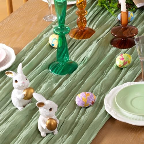 DeZerlor Sage Green Cheesecloth Table Runners 12 Pack Summer Boho Runners - Image 2