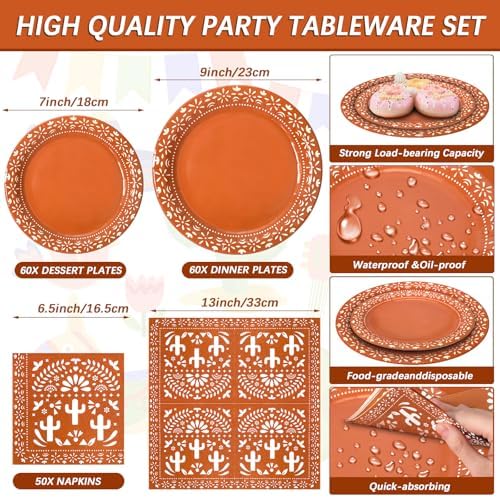 180Pcs Cielito Lindo Party Decoration Plates and Napkins,Servrs 60 - Image 2