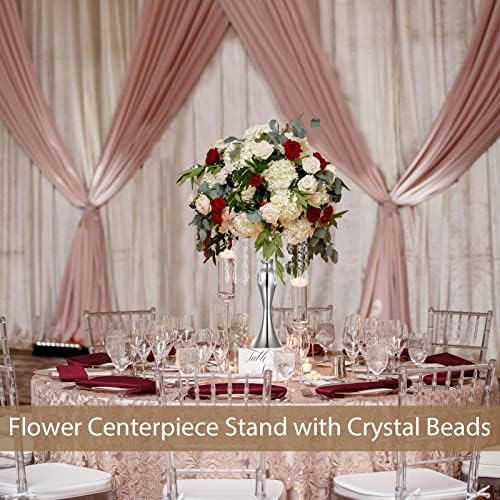 Sziqiqi Silver Floral Centerpiece Riser with Crystal Beads, 10Pcs, 13.8in - Image 7