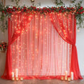 20ft x 10ft Red Backdrop Curtain with Lights String for Parties, Sheer Tulle Wedding Photo Backdrops Drapes for Baby Shower Birthday Party Decorations Background for Photography by Shillance