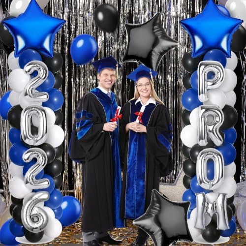 2 Sets Graduation Balloon Column Stand Kit with Balloons Prom Send off 2026 Grad Prom Themed Decor Black Blue White Balloon Tower Stand for Floor Grad School & College Celebration Party Supplies - Image 2
