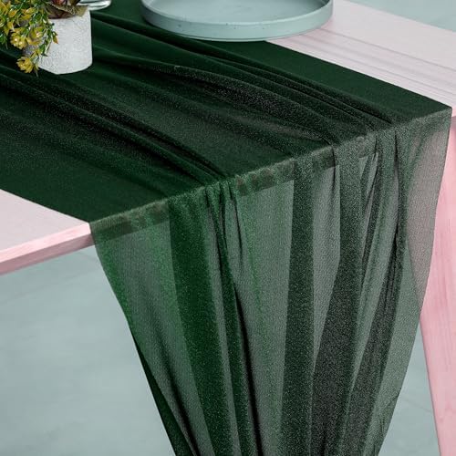 Pack of 15 Chiffon Table Runners 29 x 120 Inch, 10FT Long - Hunter Green - Image 2