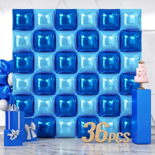 NISOCY 36PCS Blue and Pearl Blue Square Foil Balloons Wall Backdrop by NISOCY