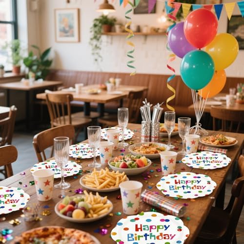 50 PCS Happy Birthday Paper Plates 7inch, Colorful Polka Dot Disposable Scalloped Cake Dessert Plates Party Supplies for Birthday Party Decorations - Image 5