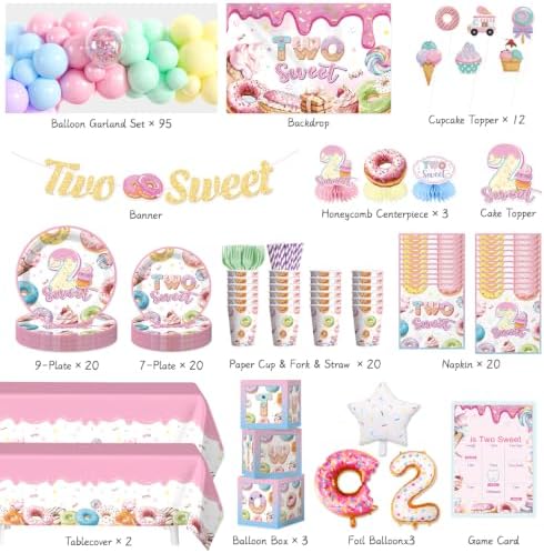 Cocomigo Two Sweet Birthday Decorations for Girls, Serves 20 - Image 2