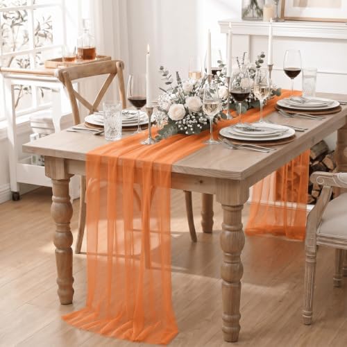 Artoid Mode Orange Gauze Table Runner 28x120Inch, Seasonal Sheer Kitchen Dining Holiday Wedding Birthday Baby Shower Table Decor for Home Party - Image 3