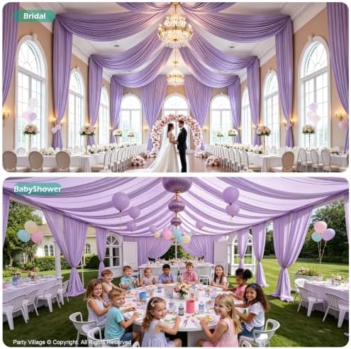 4 Panels 5ft(W) x 20ft(L) Light Purple Ceiling Drapes for Wedding Parties - Image 6