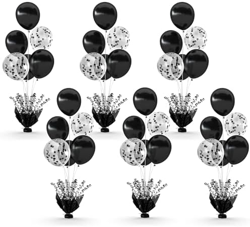 6 Set Black Table Balloons Foil Spray Centerpiece with Black and Confetti Balloons Stand Kit for Birthday Party Baby Shower Wedding Bridal Shower Prom Retirement Graduation Table Decorations by Suppromo