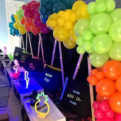 141 Pcs Rainbow Neon Balloon Arch Kit, Hot Pink Lime Green Orange Slate Blue Yellow End of Summer Tropical Balloon Garland for Hawaiian Luau Aloha Birthday Pool Back to School Party Decorations - Image 5