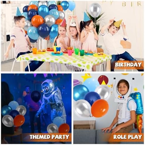 Paready Blue and Orange Balloons, 50 Pcs Astronaut Balloons with 12 Inch Navy Blue Metallic Blue Silver Latex Balloons Helium for Boys Men Outer Space Themed Birthday Baby Shower Party Decorations - Image 4
