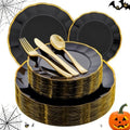 ejonirinjonir 180pcs Double Gold Rim Black Plastic Plates for Birthday by Ejonirinjonir