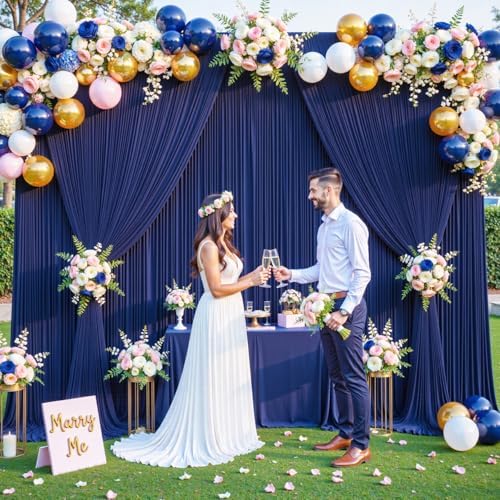 6 Panels Navy Blue Backdrop Curtain for Parties Wrinkle Free Photo Curtains Backdrop Drapes Fabric Decoration for Wedding Birthday Party Baby Shower 30ft(W) x 10ft(H) - Image 4