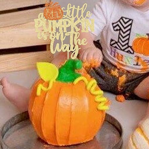 1Pc Little Pumpkin is on the Way Cake Topper Orange Glitter Boy Pumpkin Baby Shower Cake Topper Decorations for Autumn Little Pumpkin Themed Baby Shower Kids Boys Girls Birthday Party Supplies - Image 6