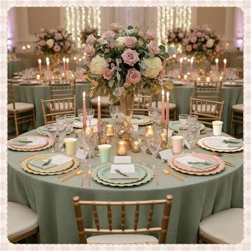 Mimorou 169 Pcs Sage Green and Pink Plates Napkins Cups Flatware Set - Image 6