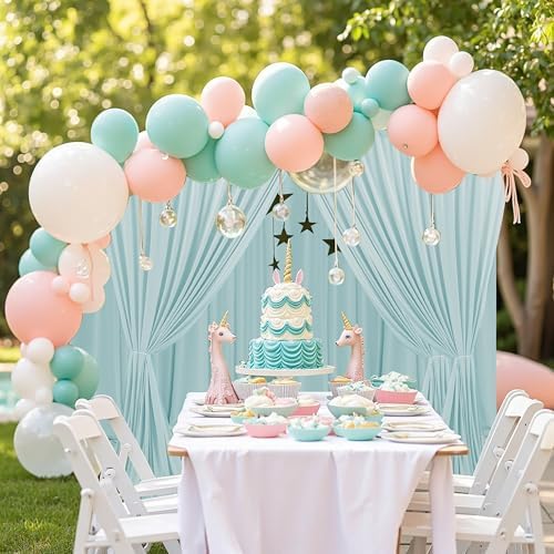 MEETSKY Light Green Backdrop for Parties Wedding Cyan Backdrop Curtains Rod Pocket Drapes Fabric Decoration for Grils Birthday Backdrops Party Baby Shower Photoshoot,5ft x 10ft,2 Panels - Image 5