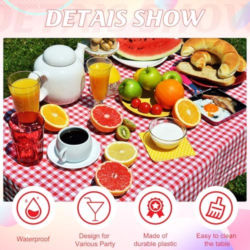 3 Pack Red and White Plastic Checkered Tablecloth, Premium Decorative Disposable Red Gingham Plaid Table Cloths for Parties, Rectangle Party Table Cover for Picnic Farm Birthday Wedding, 54x108 Inch - Image 3