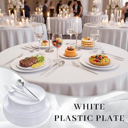 I00000 White Plastic Plates,Nice Disposable Plates with Silver Silverware - Image 4