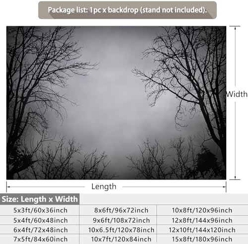 Misty Forest Backdrop for Halloween Party Dark Foggy Sky Creepy Forest Branches Scary Movies Horror Photography Background Photo Booth Studio Props 15x10ft - Image 2