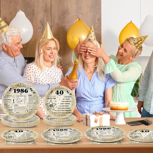 CHUNNIN 96Pcs 40th Birthday Plates and Napkins Back in 1986 Party Decorations Vintage 40 Year Old Party Dessert Plates 1986 Birthday Tableware for 24 Guests 40th Theme Men Woman Bday Parties Supplies - Image 6