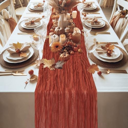 Fall Table Runner Terracotta Cheesecloth Sheer Gauze Boho Decor 10ft - Image 3