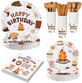 Yungyan 252 Pcs S'mores Camping Birthday Party Tableware Set Included Plates Napkins Cups Forks Knives Cutlery for Party Decorations Supplies 36 Guests by Yungyan