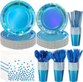 Iridescent Blue Party Supplies Decorations Serve 25, Holographic Blue Paper Plates and Napkins, Disposable Iridescent Party Plates Cups Napkins for Wedding Anniversary Birthday Bridal Shower Party by EnjoyYourFunnyParties