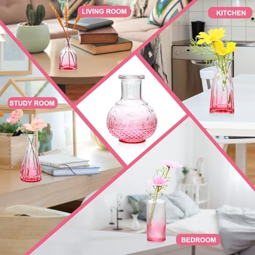 Pink Small Flower Vase Set, Glass Bud Vase in Bulk Set of 8 - Image 6