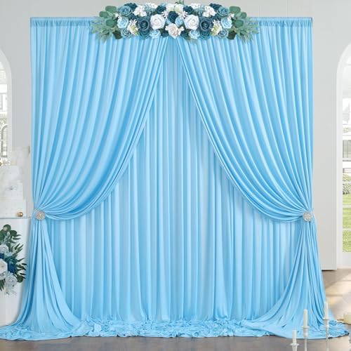 10ft x 10ft Wrinkle Free Baby Blue Backdrop Curtain for Parties, Polyester Blue Photo Backdrop Drapes 2 Panels 5x10ft for Wedding Party Photography Background Baby Shower Birthday Decor by ENJOYYOURPARTY