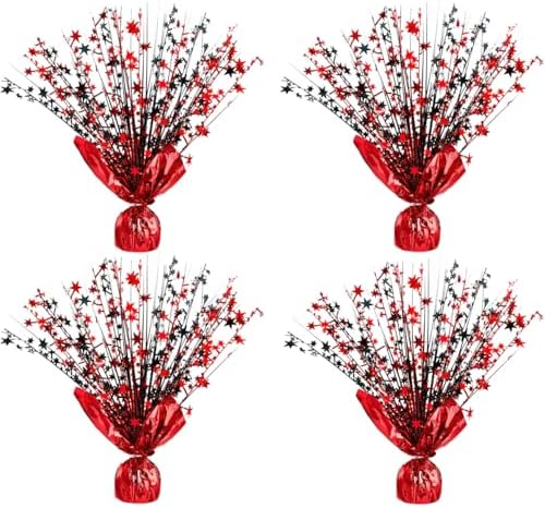 4 Pack Metallic Foil Spray Centerpiece Stars for Wedding, Birthday, Anniversary, Christmas Table Decor, Holiday Festival Baby Shower Graduation Mantle Party Decorations (Red&Black) by Unknown