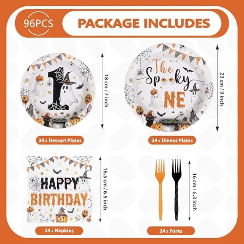 Grencian 96Pcs Halloween Ghost 1st Birthday Party Supplies，Serves 24 - Image 5