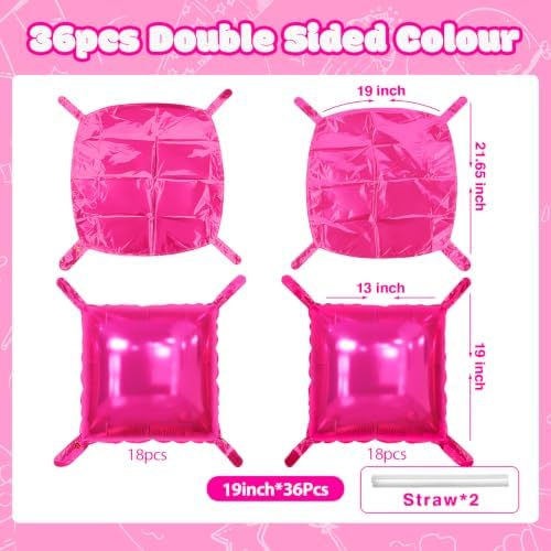 NISOCY 36PCS Hot Pink Square Foil Balloons Wall Backdrop - Image 2