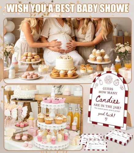 Special Delivery Baby Shower Games, Slice Slice Guess How Many Candies Are In The Jar, 6x8 Inch Arch Wooden Sign With Stand And 50 Guessing Cards, Gender Reveal Party Supplies & Decorations - JC07 - Image 6