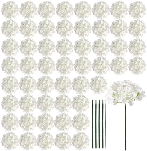 Auihiay 64Pcs Hydrangea Artificial Flowers Bulk, Silk White Hydrangeas by Auihiay