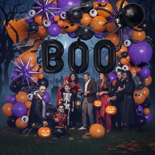 Halloween Arch Garland Kit 146pcs with Spider BOO Star Foil Balloon, Spider Web, Bats, Black Orange Purple Eye Latex Balloons for Birthday Supplies Halloween Party Decorations - Image 6