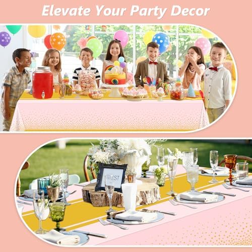 LANLISA Pink and Gold Tablecloth Party Decorations 12 Pack, Disposable Plastic Table Cloths for Baby Shower Birthday Wedding Party Decor - Image 6