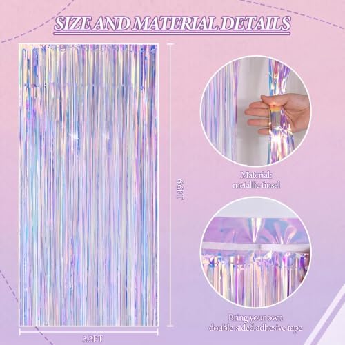 DECOCKRAT 2 Pack Foil Fringe Backdrop - Iridescent Shiny Tinsel Curtains for Party Decoration/Photo Booth Props - 3.3x6.6 FT Metallic Foil Backdrop for Birthday, Wedding, Graduation, Christmas. - Image 2