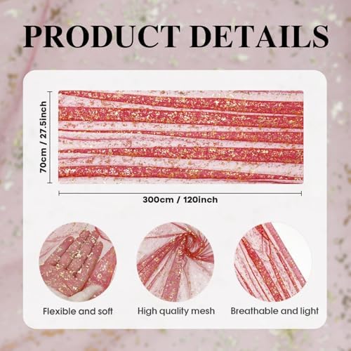 Artoid Mode Red Gold Gauze Table Runner 120 Inch 10FT, Glitter Metallic Foil Sheer Dining Wedding Anniversary Holiday Table Decor for Home Party - Image 6