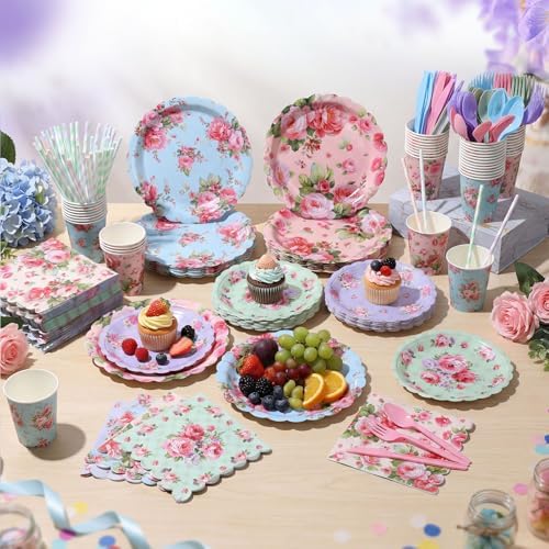 450 Pcs Vintage Floral Tableware Set, Serve 50, Vintage Color - Image 6